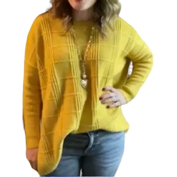 cabi Golden Yellow Oversized Long Sleeve Split Side Round Neck Sweater, Small - Picture 1 of 14